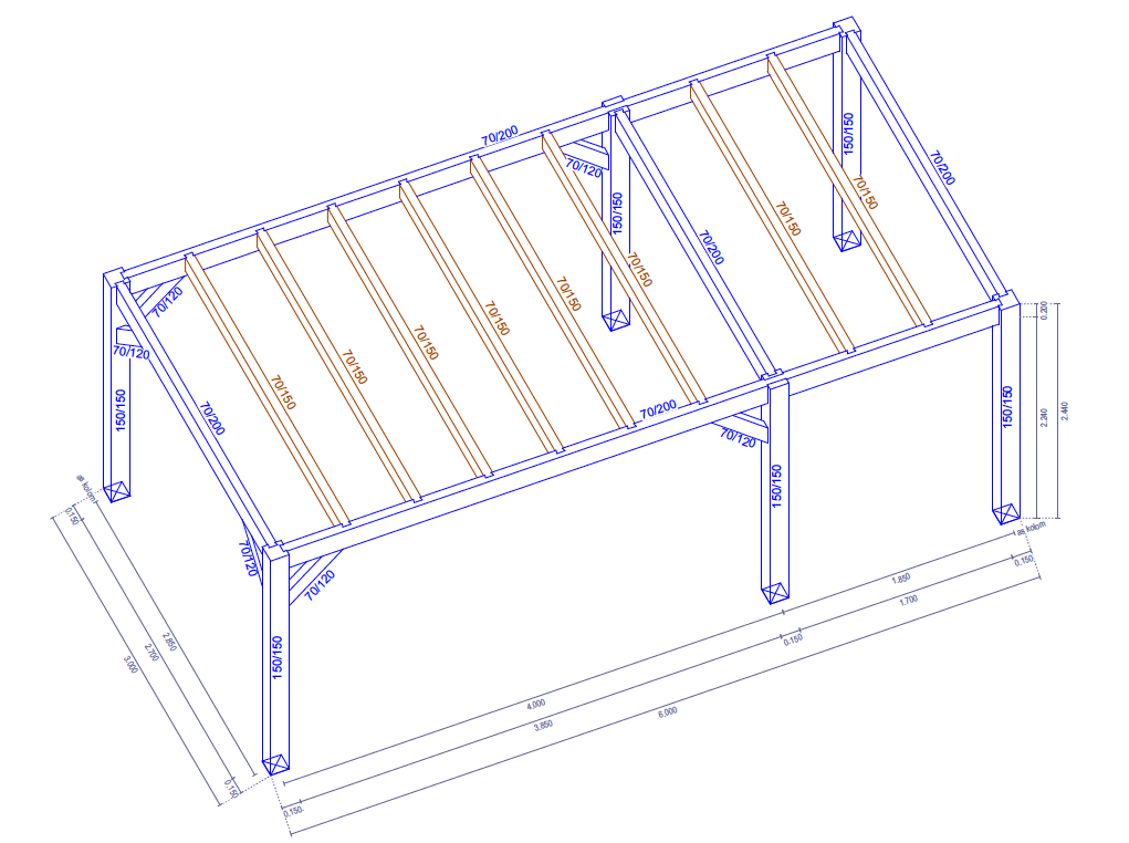 Discount bert overkapping douglas hout 3 x 6 m1 tekening geheel