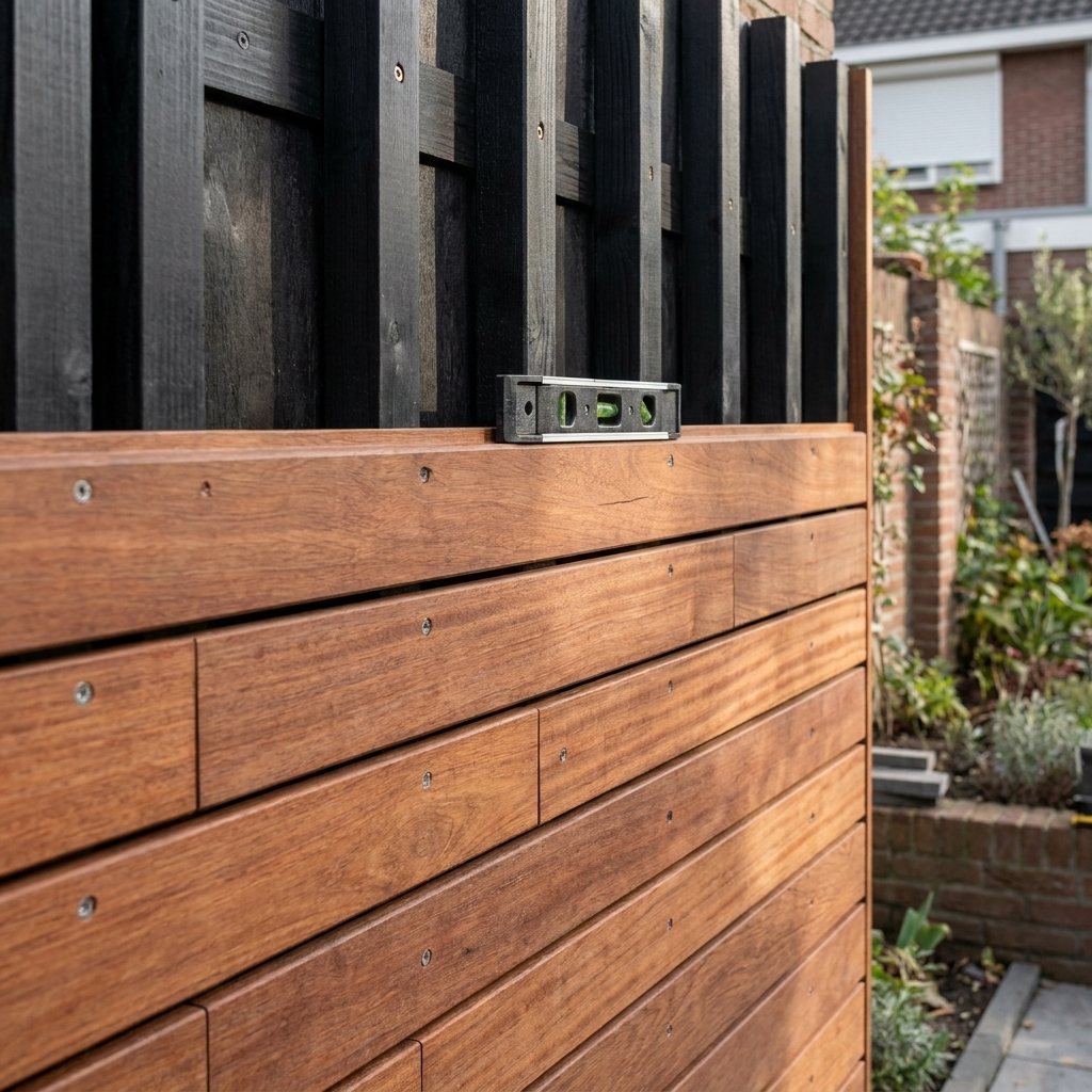 Stap voor stap een houten lattenwand bevestigen met behulp van een waterpas