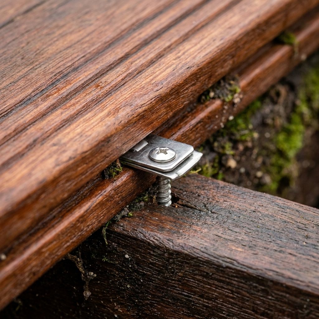 Houten onderconstructie op dragers voor vlonder leggen met clips voor Ipe vlonderplanken