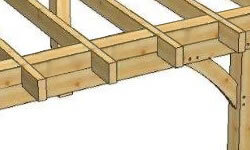 Dakconstructie met tussenbalken voor een puntdak Stevige houten dakconstructie met tussenbalken voor een prieel met een puntdak