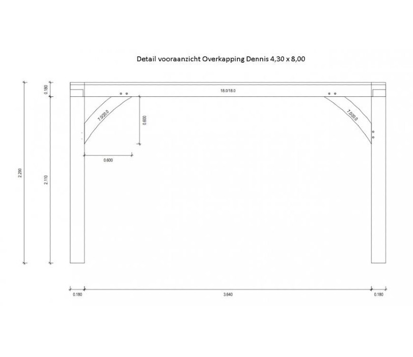 Detail zijaanzicht overkapping dennis met overstek