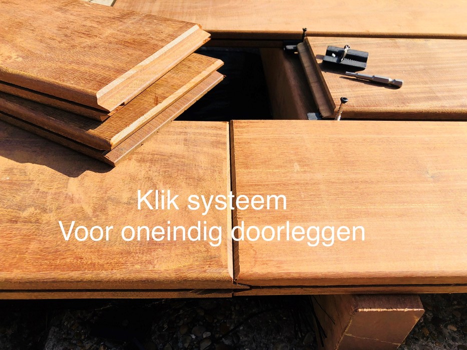 Ipe vlonderplanken 2.5 x 14.0 cm klik systeem voor onzichtbaar schroeven