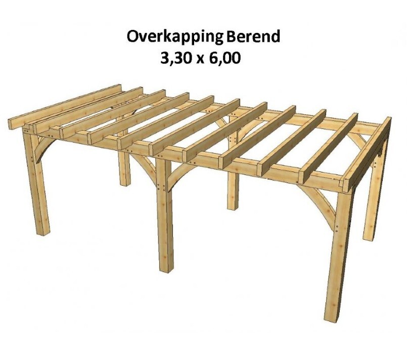 Overkapping Douglas of Eiken hout, Berend plat dak, met overstek