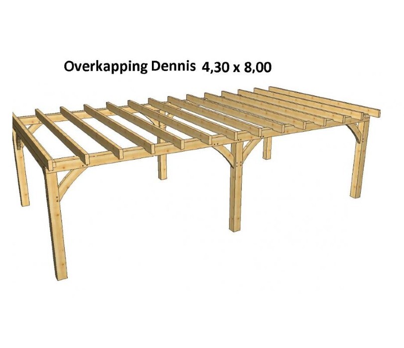 breedtegraad Kelder Veilig Overkapping van Douglas of Eiken hout, Dennis plat dak, met overstek