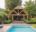 Poolhouse van Eiken of Douglas op maat gemaakt, bouwtekening, pen en gat verbindingen